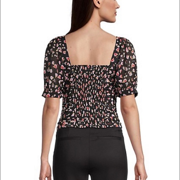 Karl Lagerfeld Smocked Crop Top Flower Print in Black Combo - Picture 7 of 13